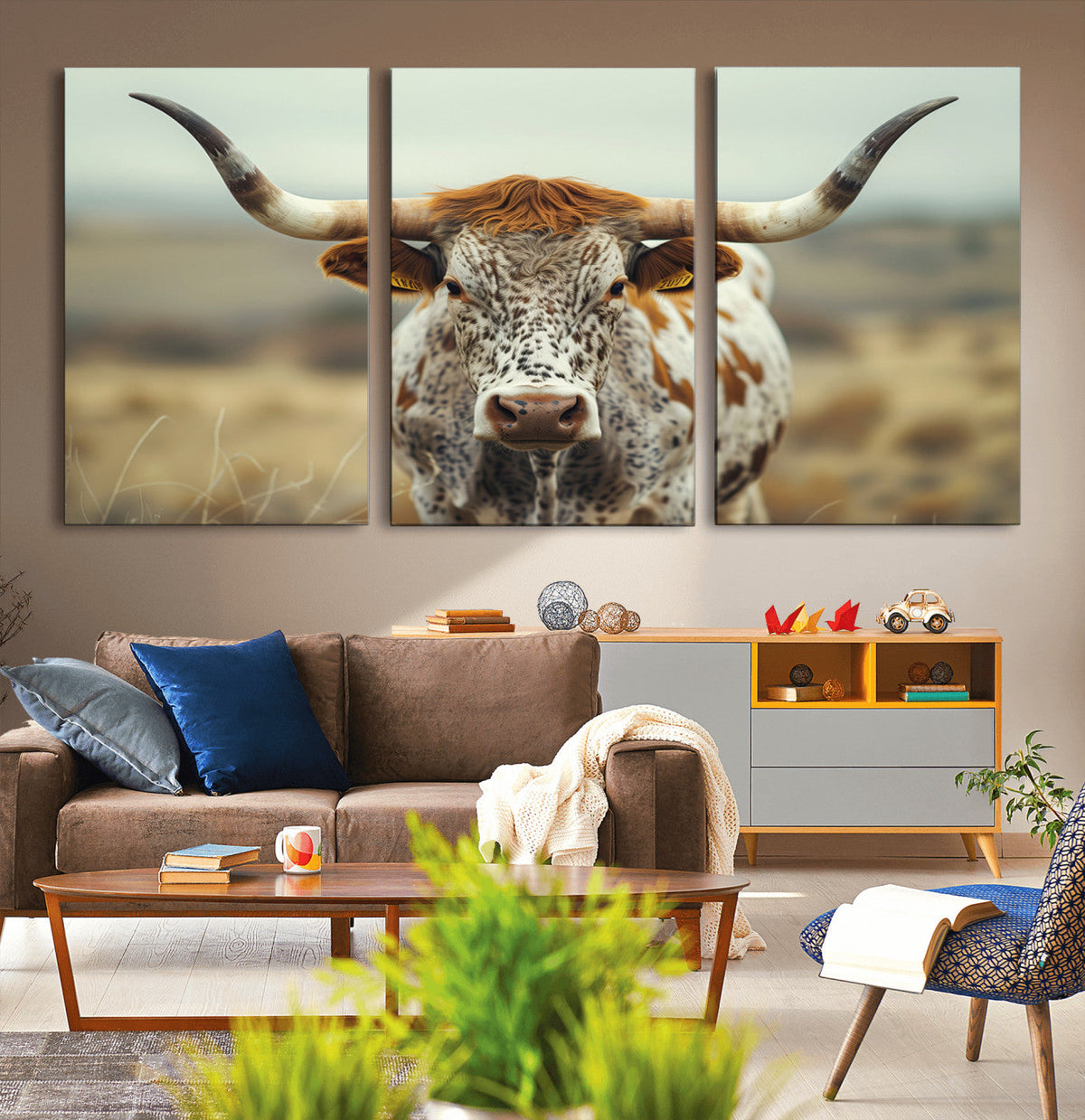 Texas Cow Longhorn Wall Art Canvas Print for Farm House Wall