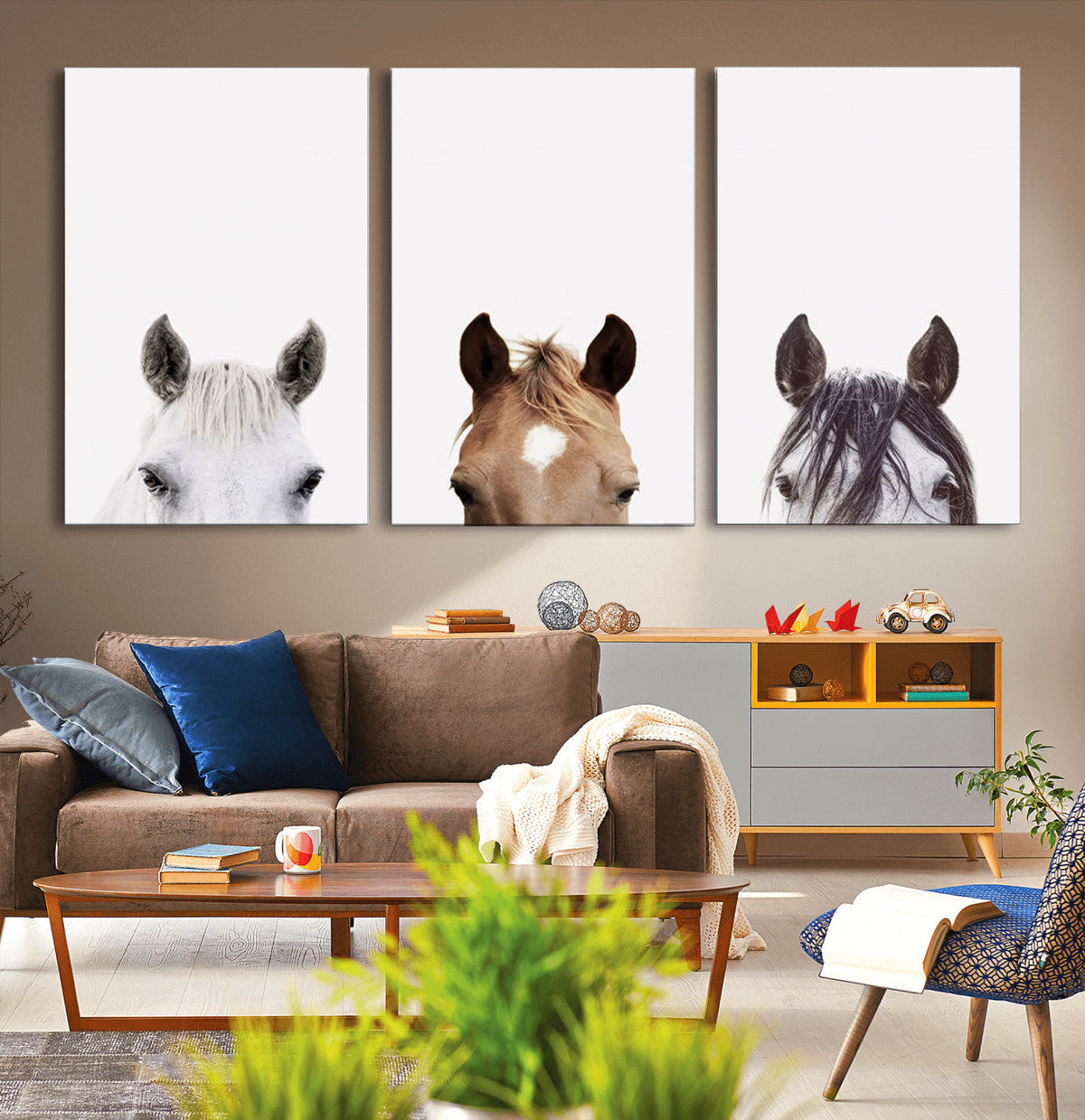 Horse Prints Set, Set of 3 Horse Wall Art, Horses Portraits,