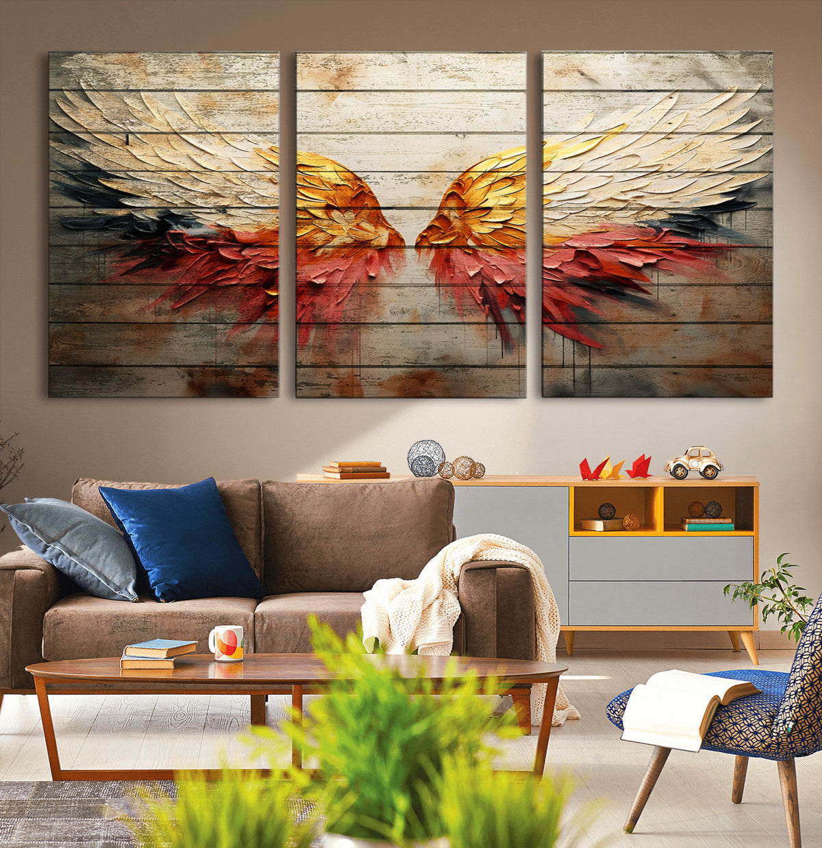 Abstract Angel Wings Canvas Wall Art – Framed and Ready to