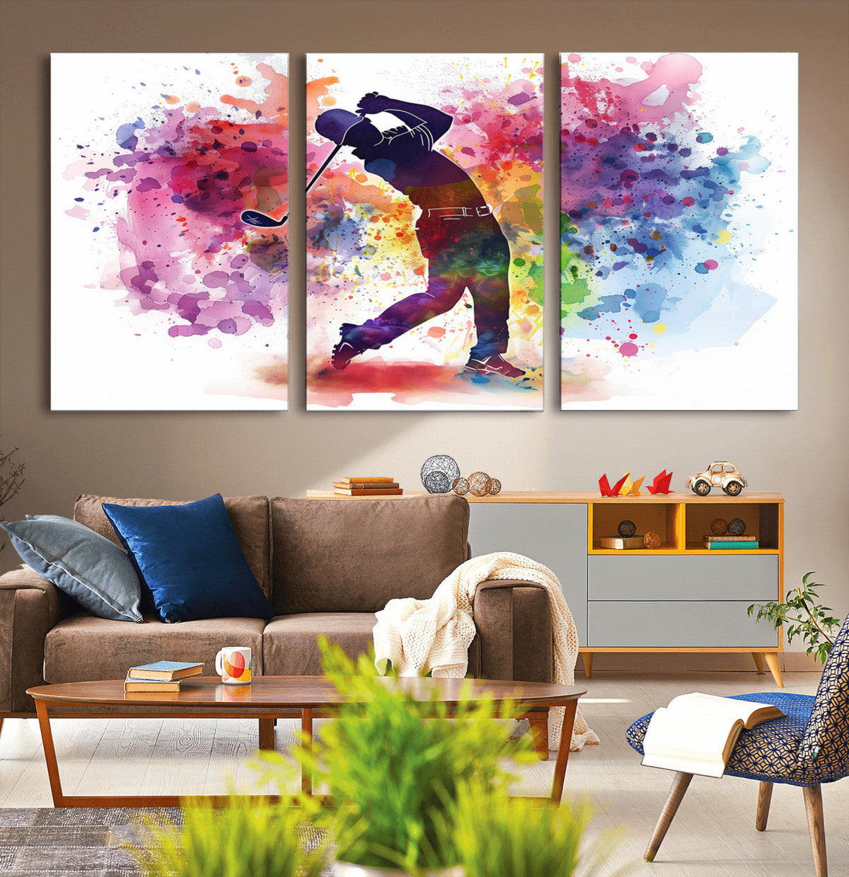 Colorful Golfer Swing Wall Art Canvas Print - Ready to Hang,