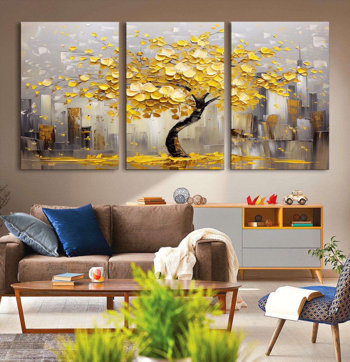 Golden Tree Canvas Print | Abstract Wall Art for Modern