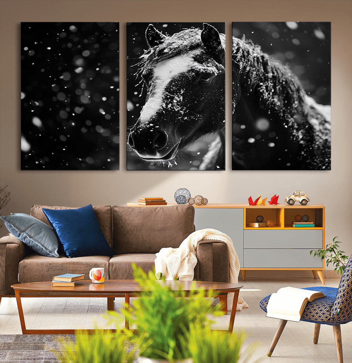 Winter Horse Wall Art | Black and White Horse Print | Ready