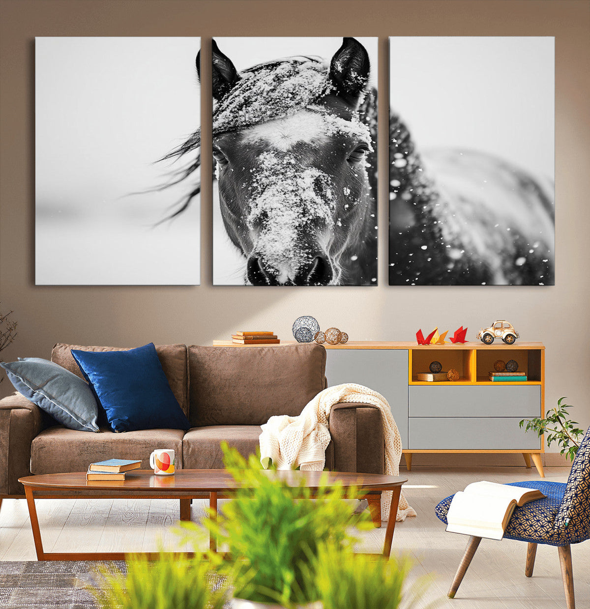 Western Wall Art | Black and White Winter Horse Wall Art |