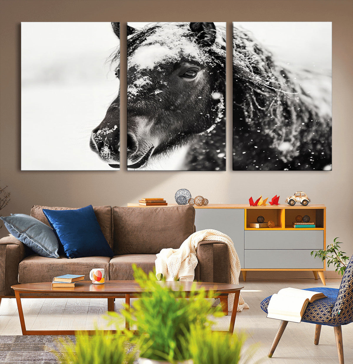 Framed Black and White Horse Wall Art | Ready to Hang and