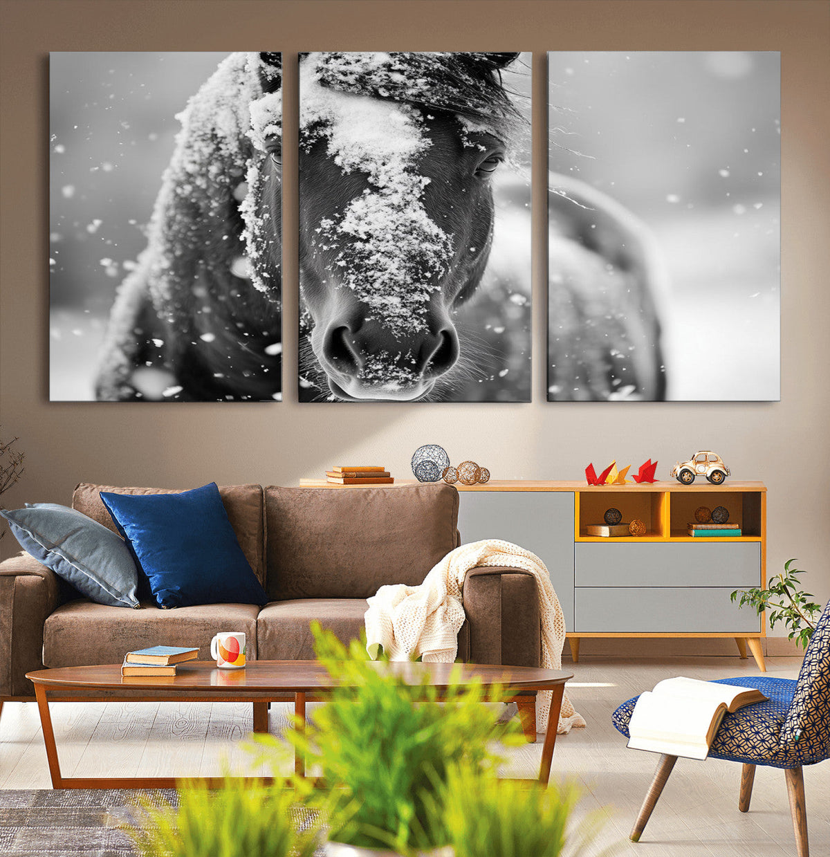 Black and White Horse Winter Wall Art | Ready to Hang and