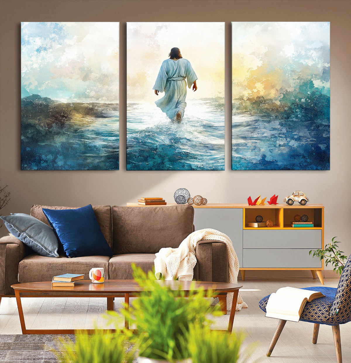 Watercolor Jesus Walking on Water Canvas Print, Christian