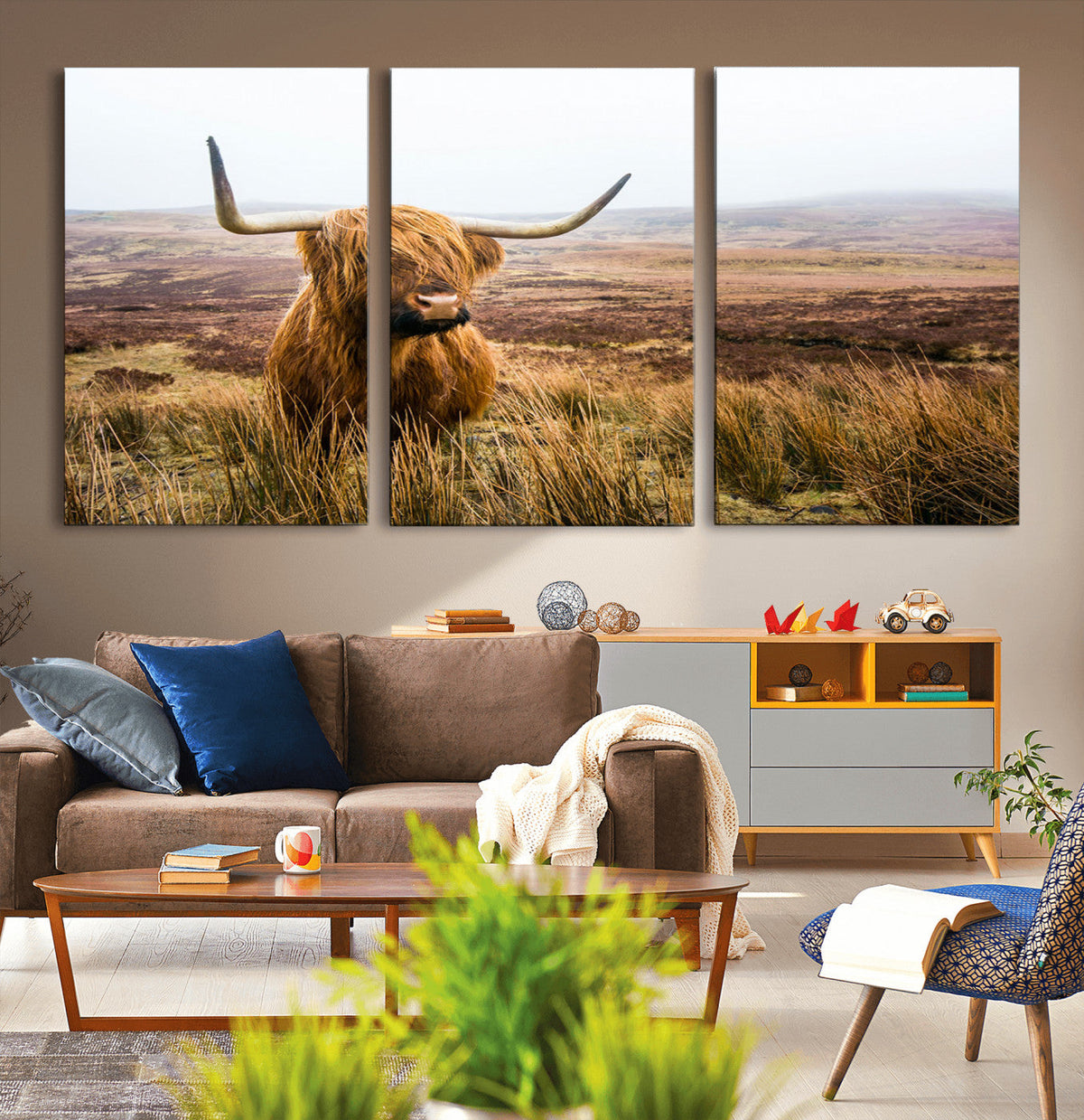 Scottish Highland Cow Canvas Wall Art – Rustic Farmhouse