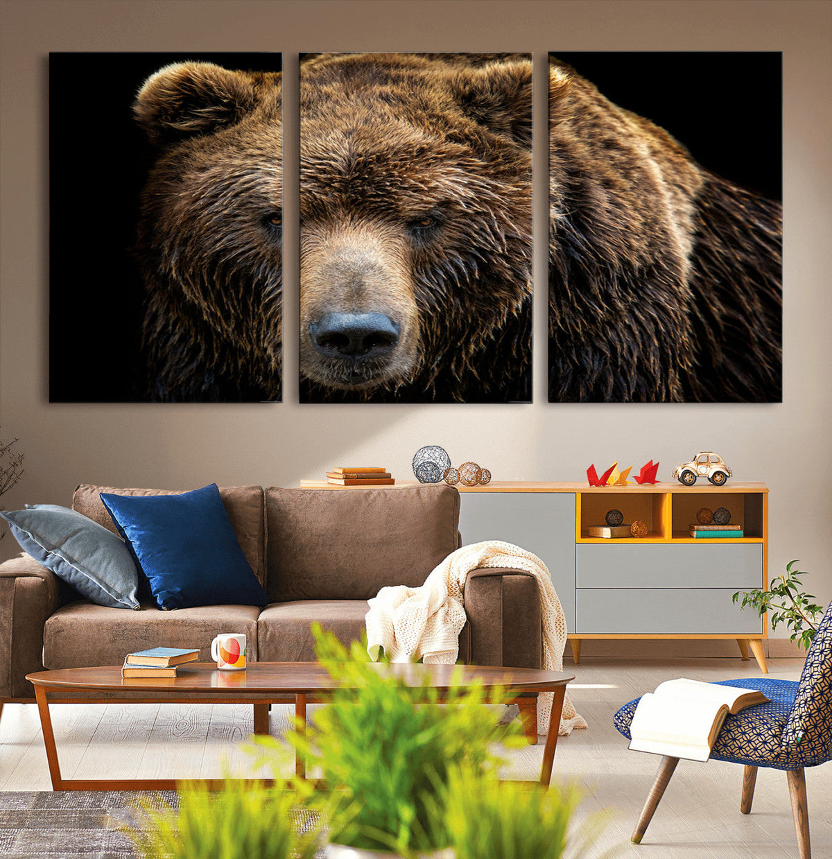 Grizzly Brown Bear Canvas Wall Art, Wildlife Animal Canvas