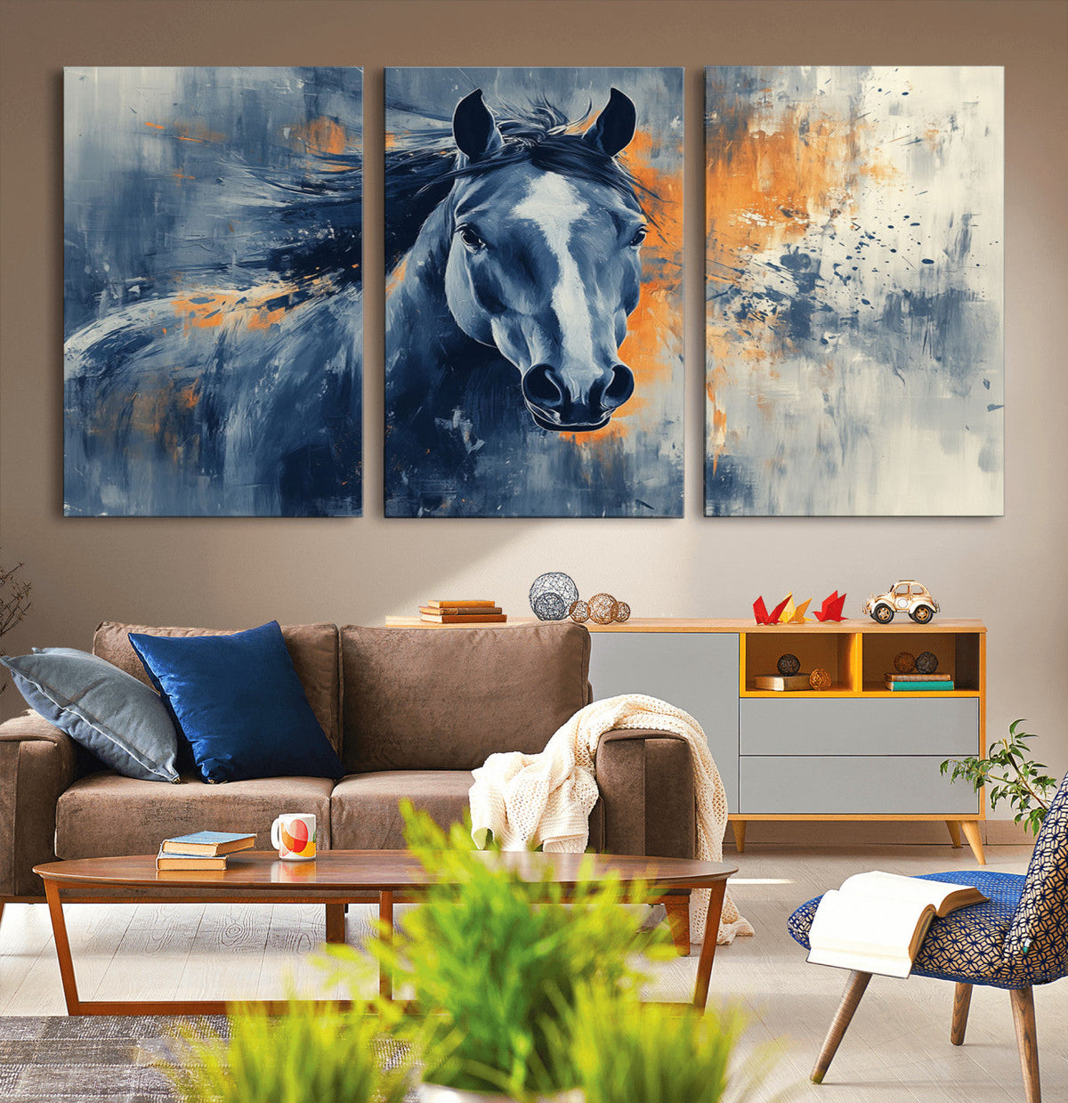 Abstract Blue Horse Wall Art Print Canvas | Horse Wall Art