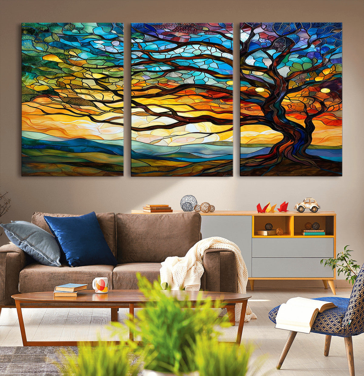 Vibrant Mosaic Tree of Life Wall Art | Stained Glass Style