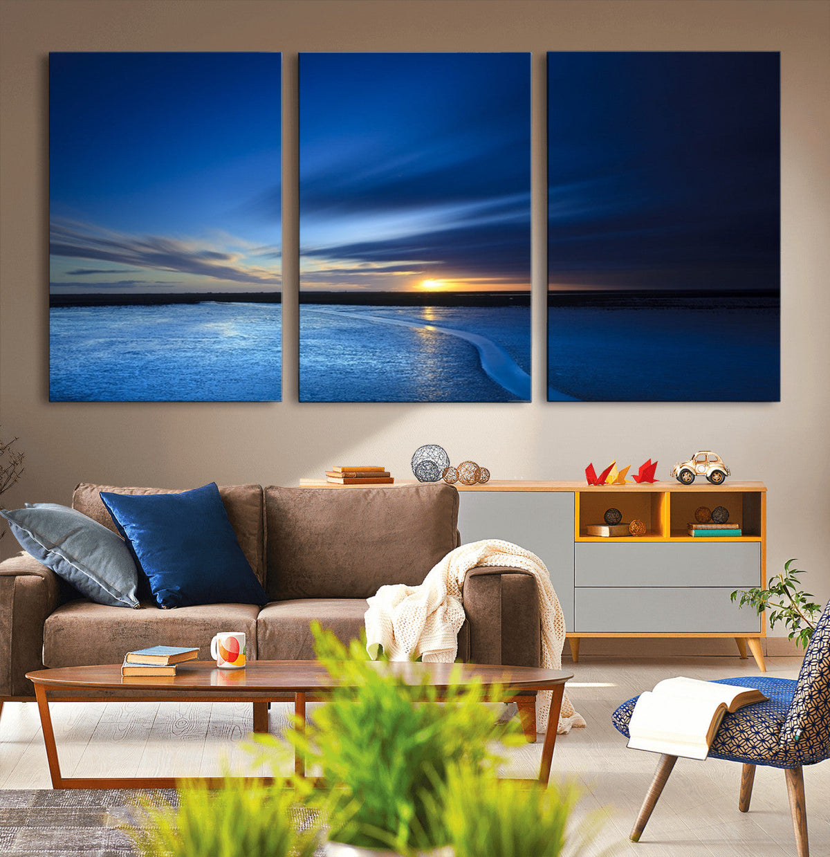 Blue Sunset Ocean Canvas Wall Art Print – Serene Coastal