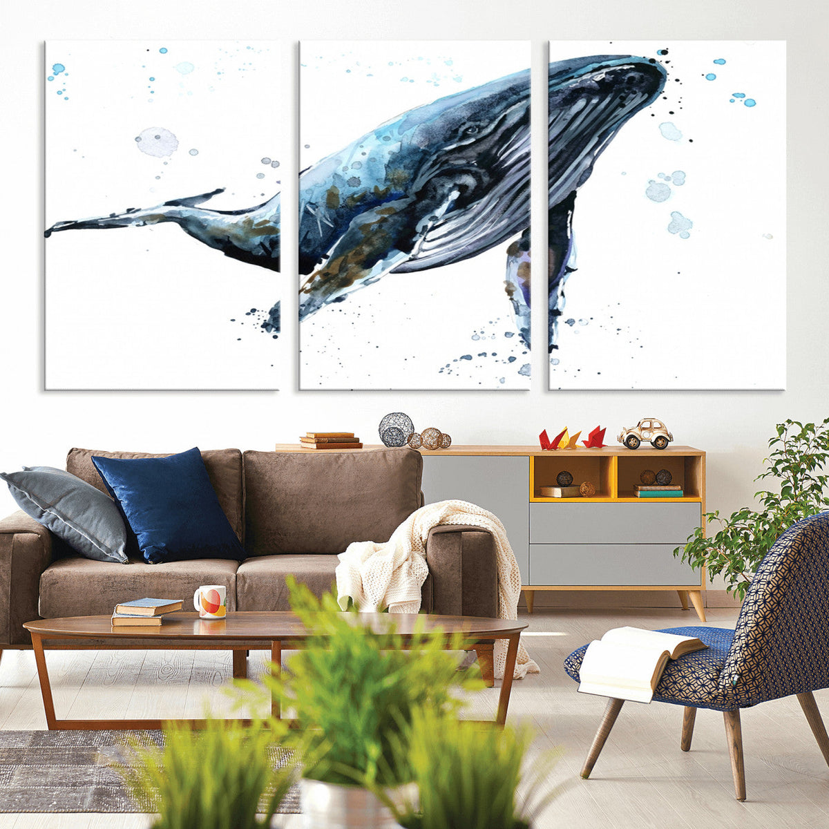 Watercolor Whale Wall Art Canvas Print
