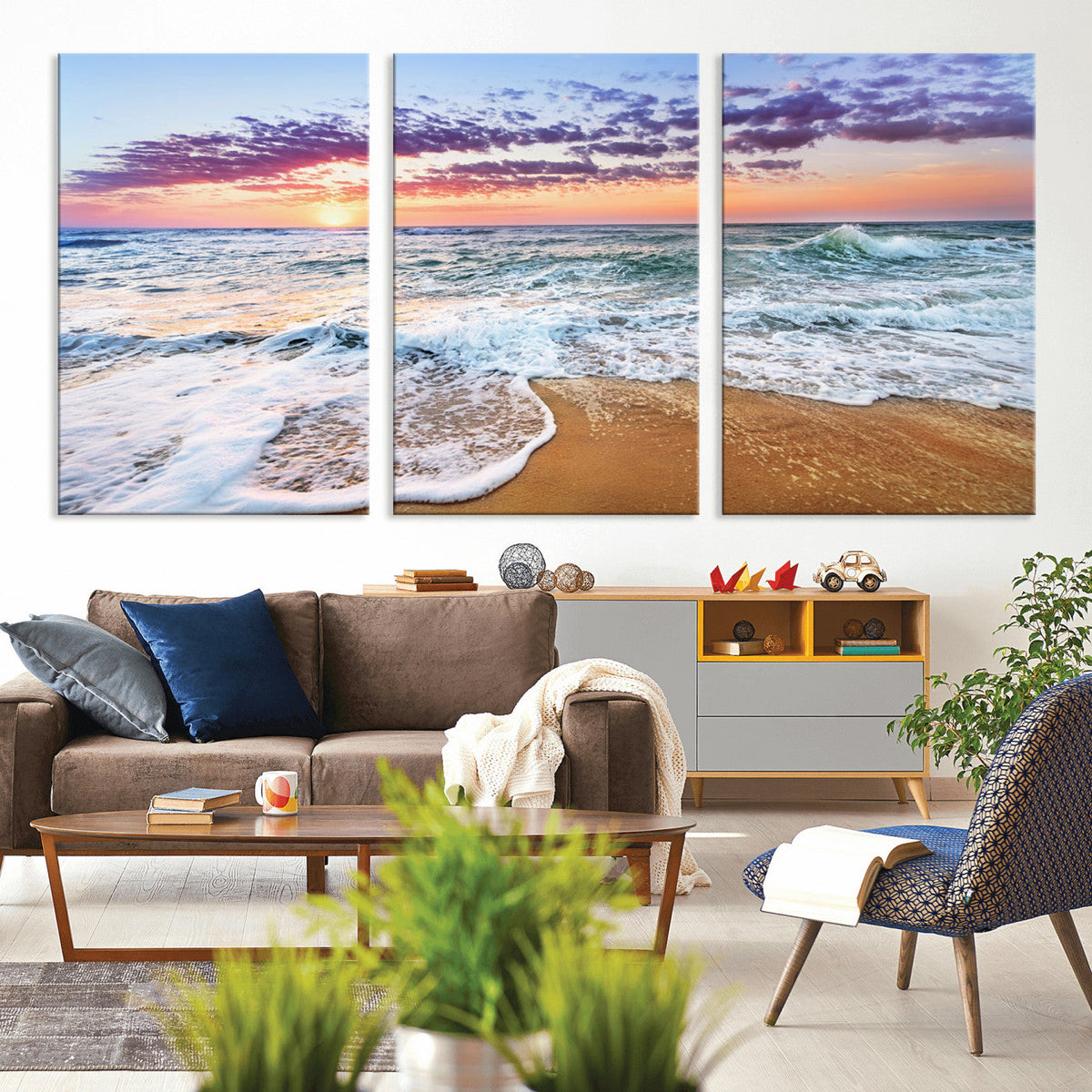 Coastal Sunset Art Beach Canvas Wall Art Print | Ocean Waves