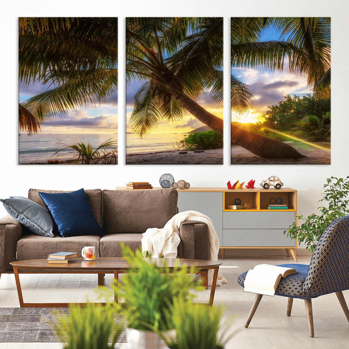 Tropical Island Sunset on the Beach Palms Wall Art Canvas