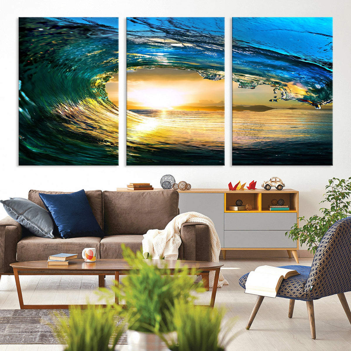 Ocean Wave at Sunset Canvas Art, Large Wall Print of Vibrant