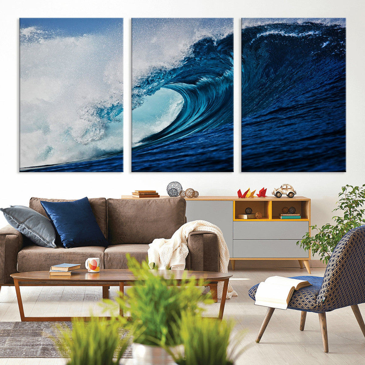 Ocean Wave at Sunset Canvas Art, Large Wall Print of Vibrant
