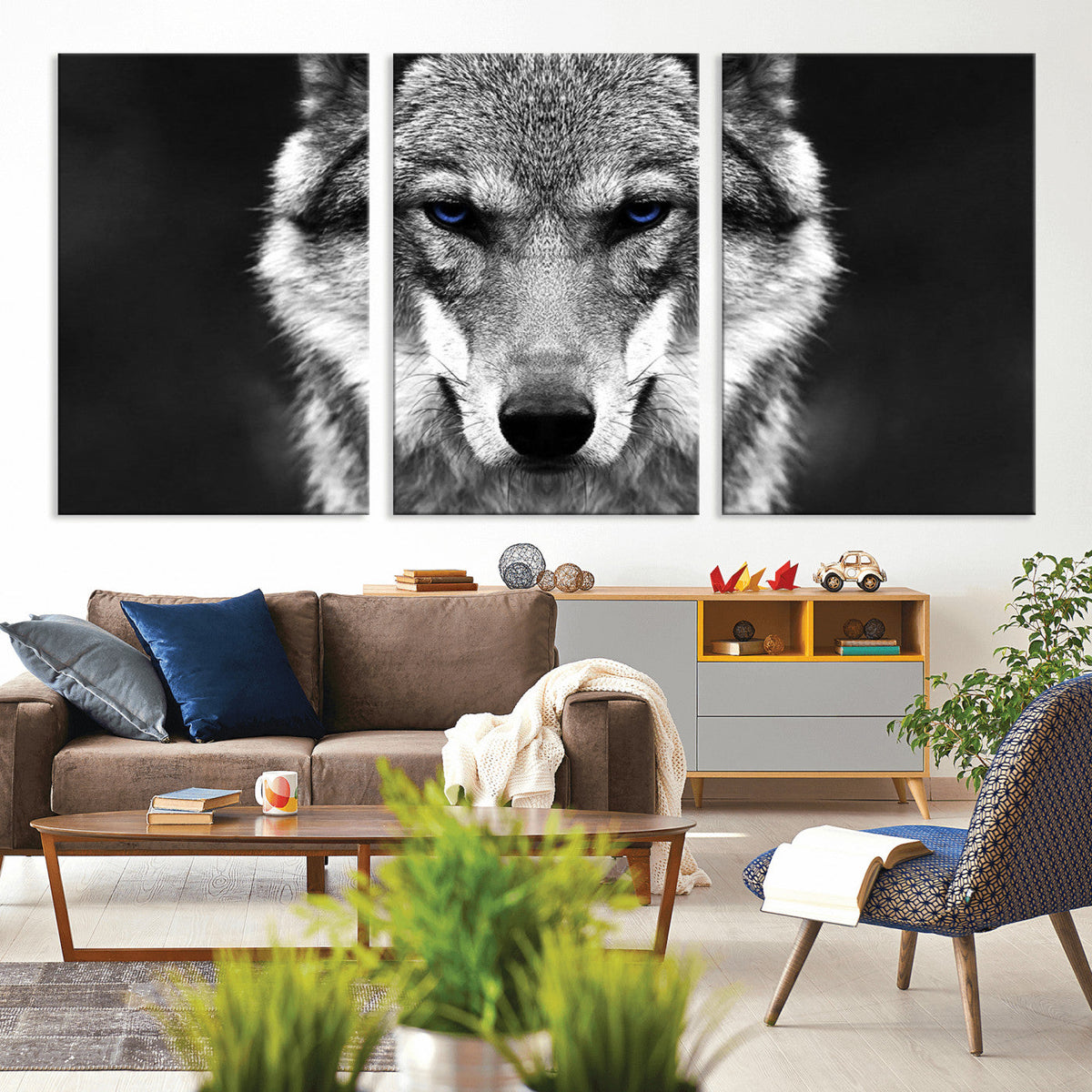 Black and White Wild Wolf Wall Art Canvas Print