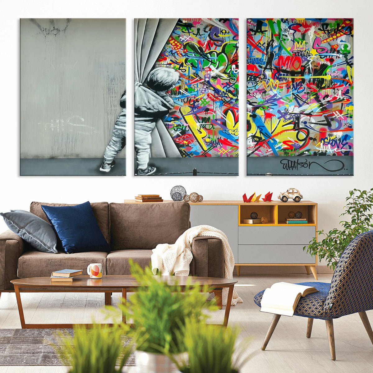 Banksy Colorful Street Graffiti Canvas Wall Art Print,