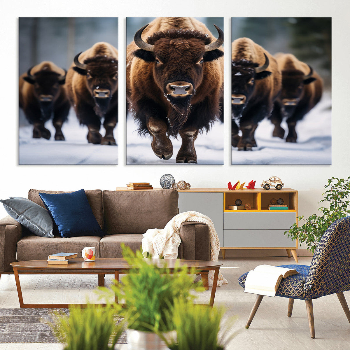 Buffalo Wall Art Canvas Print, American Bison Herd Wall Art