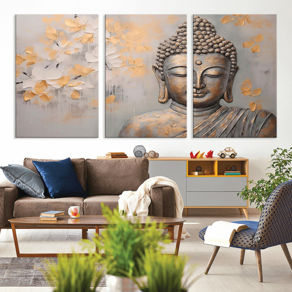 Abstract Buddha Statue Wall Art Canvas Print - Modern