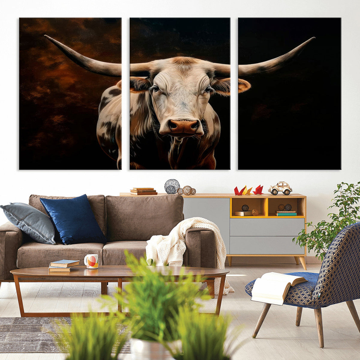 Texas Longhorn Wall Art | 3-Panel Large Texas Longhorn