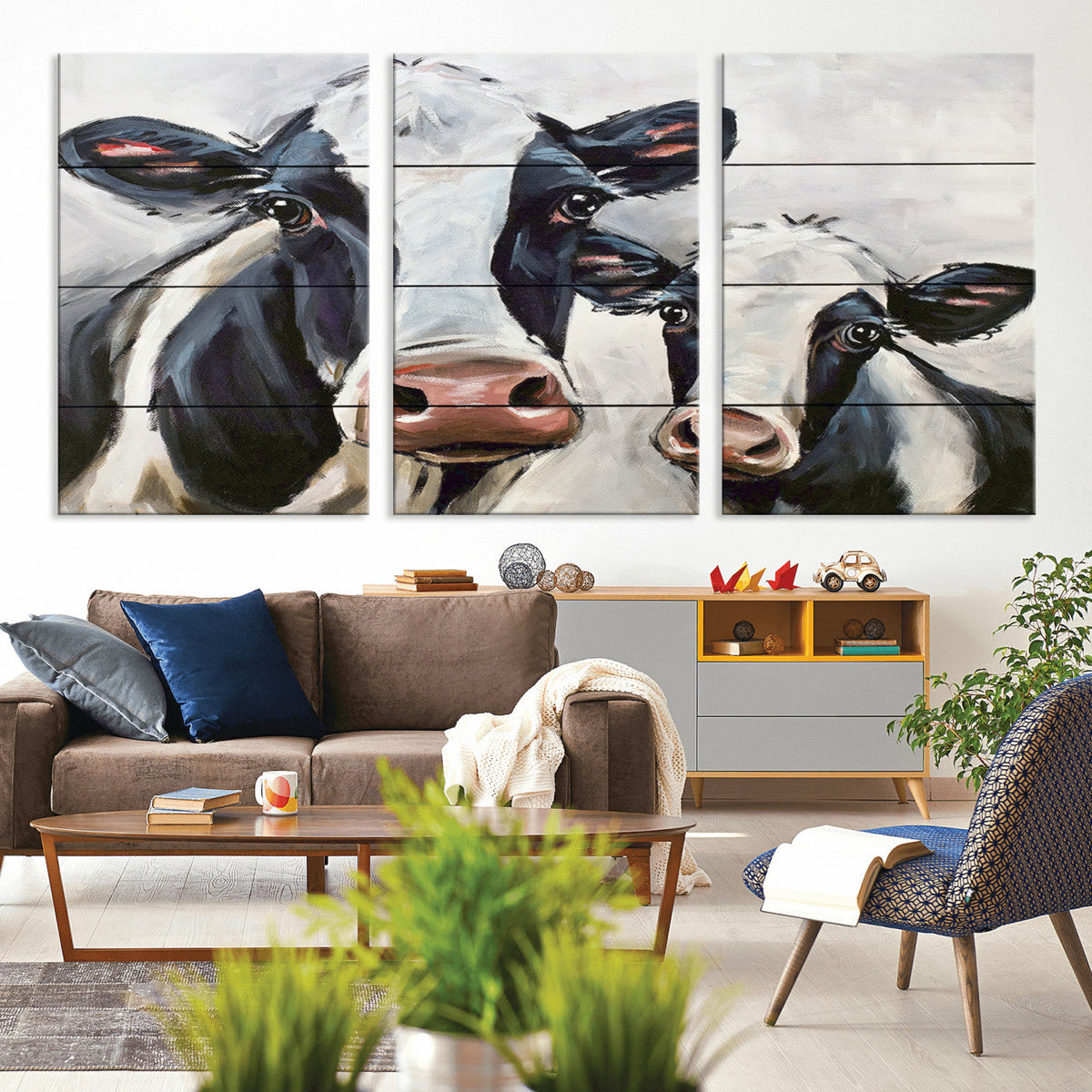 Vintage Baby and Mom Cattle Wall Art Canvas Print