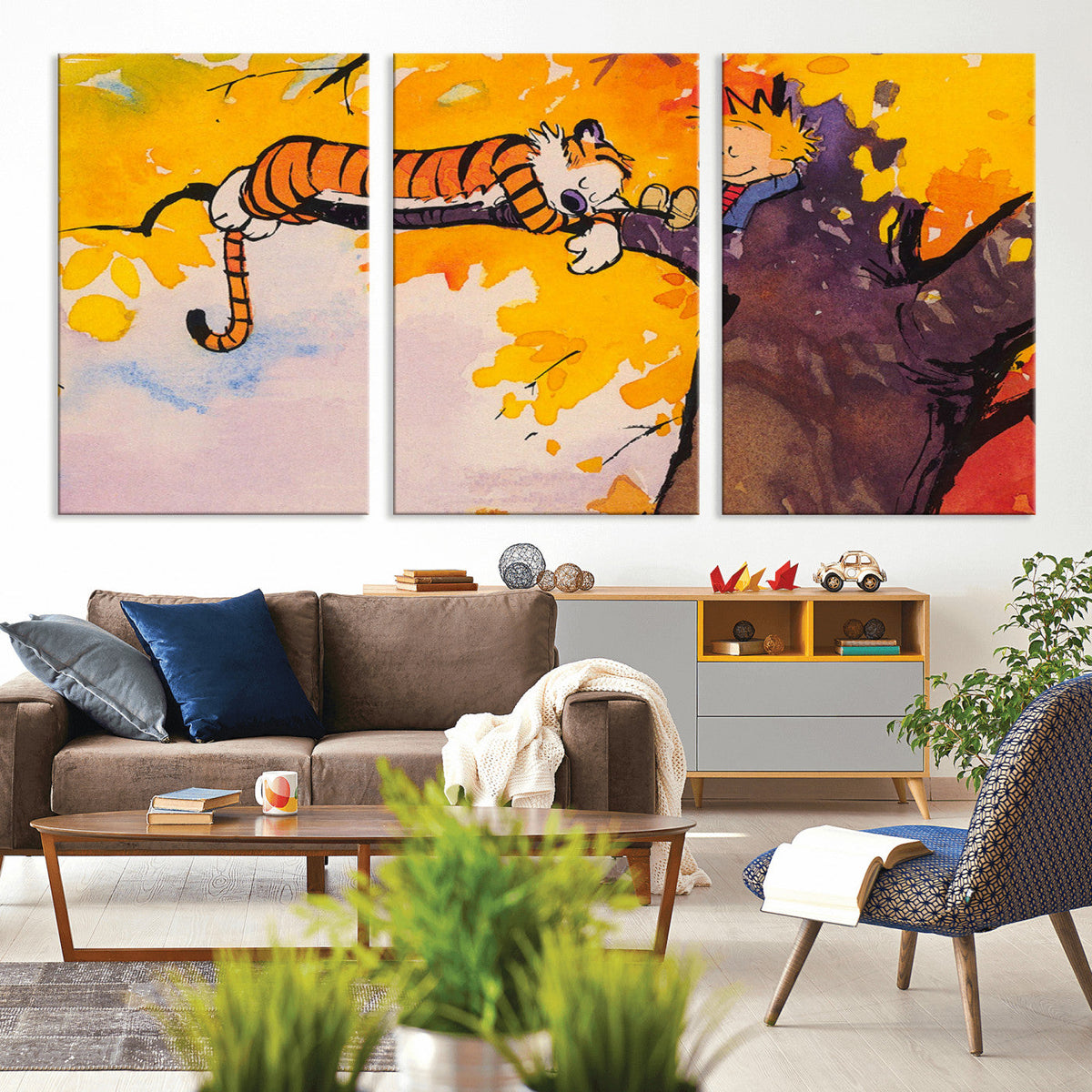 Calvin and Hobbes Tree Scene Canvas Print | 3 Panel Large