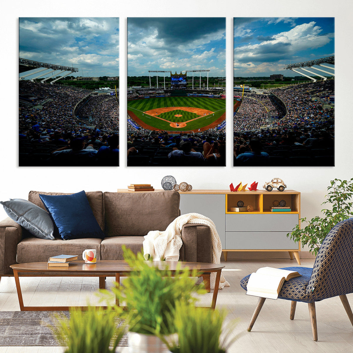 3-Panel Kauffman Stadium Wall Art Print | Large Kansas City