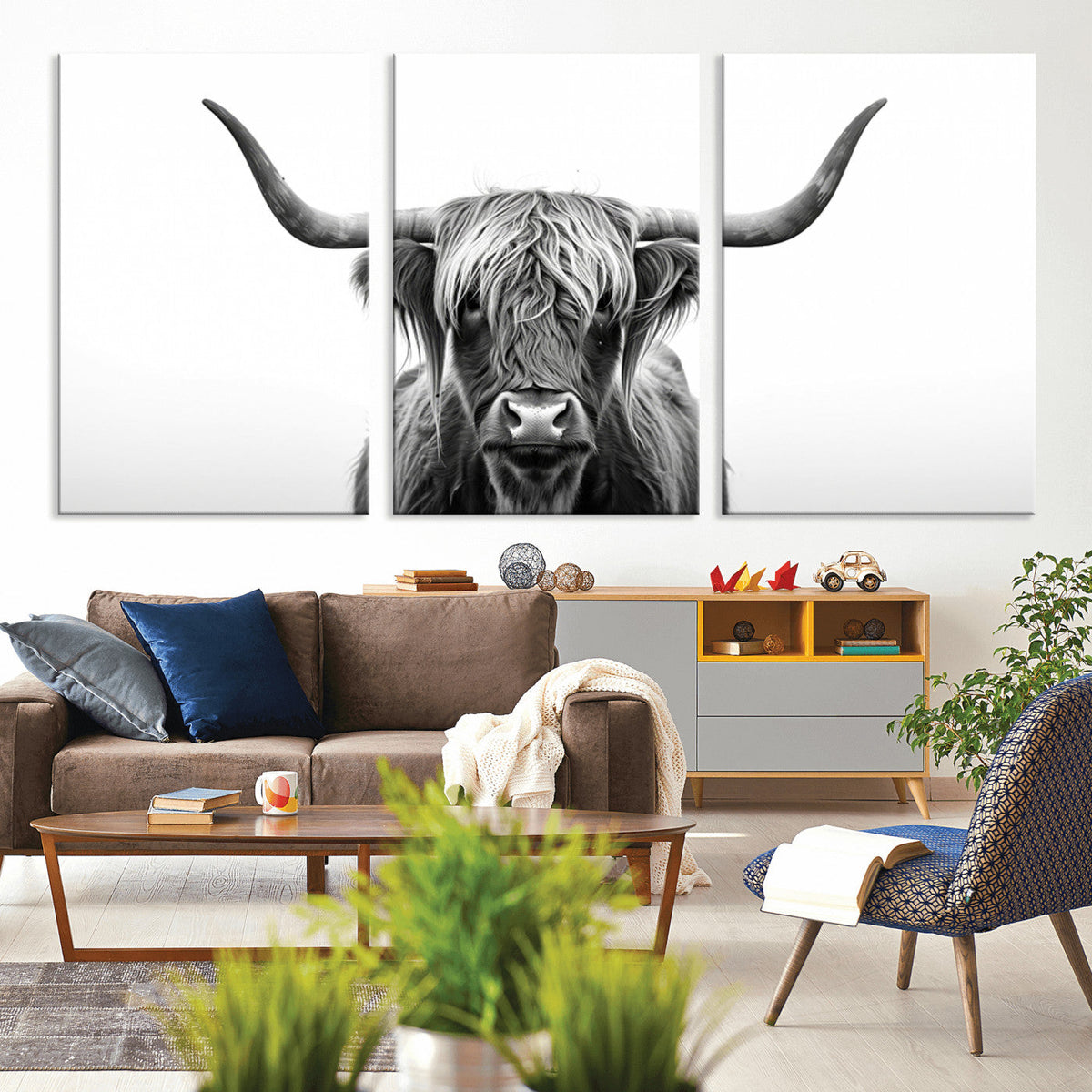 Highland Wall Art Canvas Print – Minimalist Black and White