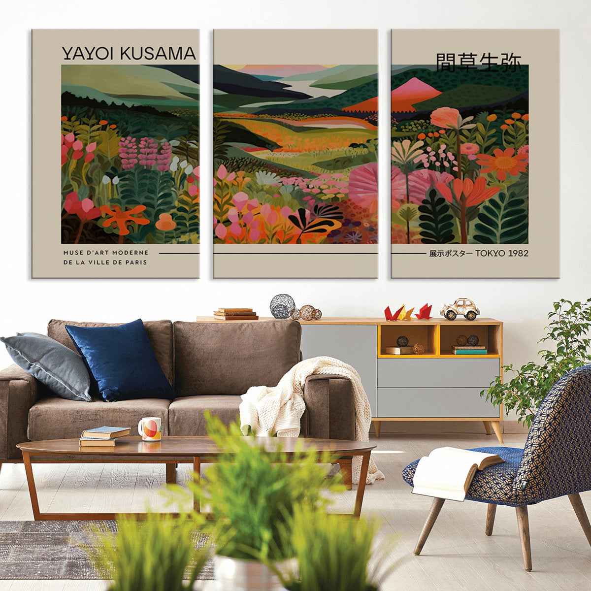 Yayoi Kusama Landscape Canvas Print, Vibrant Floral Mountain