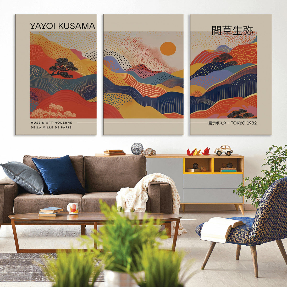 Yayoi Kusama Landscape Canvas Print, Vibrant Floral Mountain