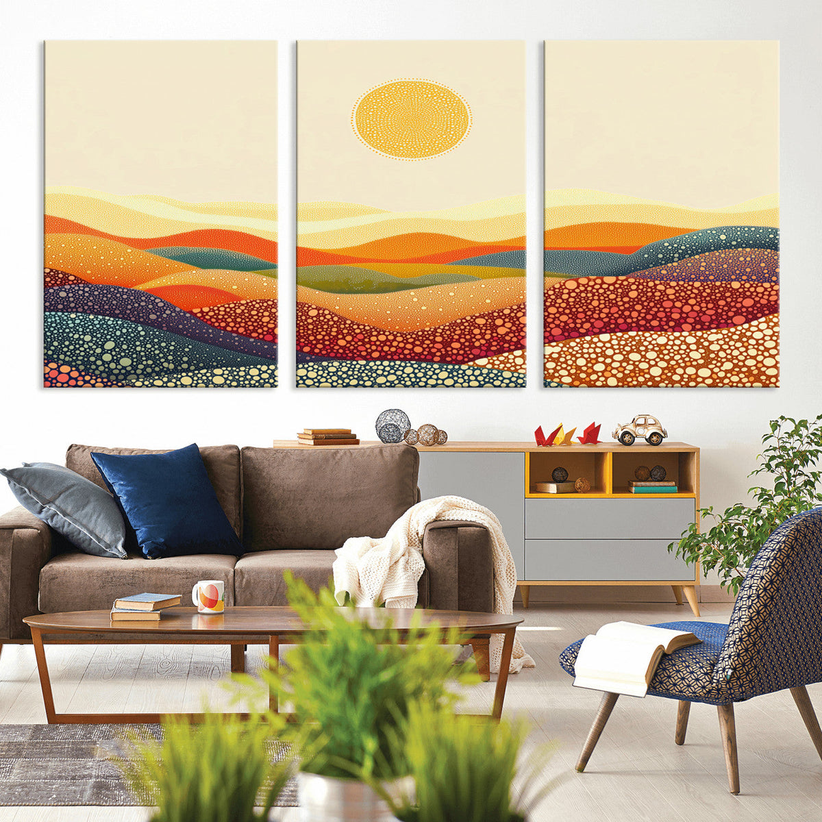 YAYOI KUSAMA Colorful Dot Art Landscape Canvas - Framed