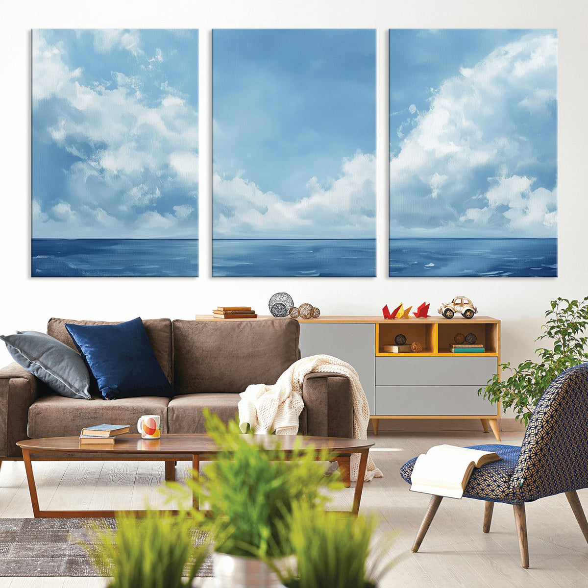 Abstract Ocean Print Artwork- Serene Blue Ocean Canvas Wall