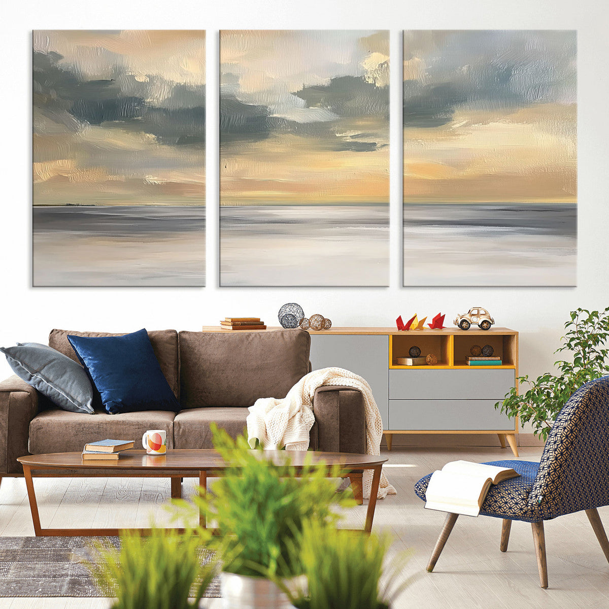 Modern Coastal Artwork with Vibrant Abstract Ocean Waves