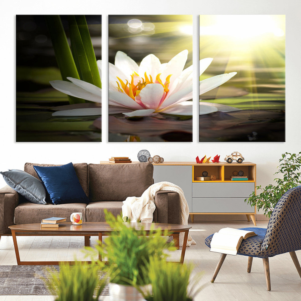 Lotus Flower Wall Art Canvas Print, Water Lily Large Wall