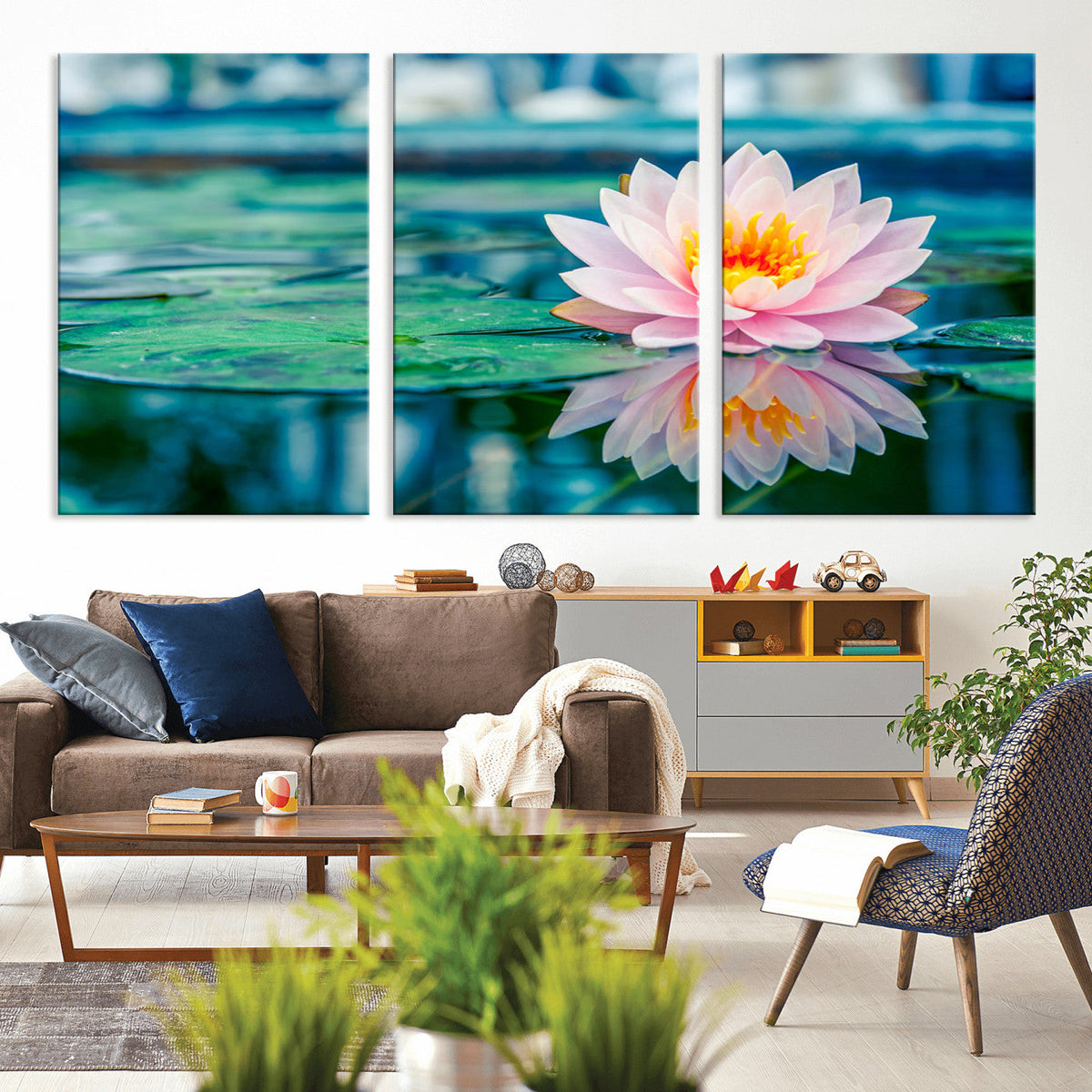 Lotus Flower Wall Art Canvas Print, Water Lily Large Wall