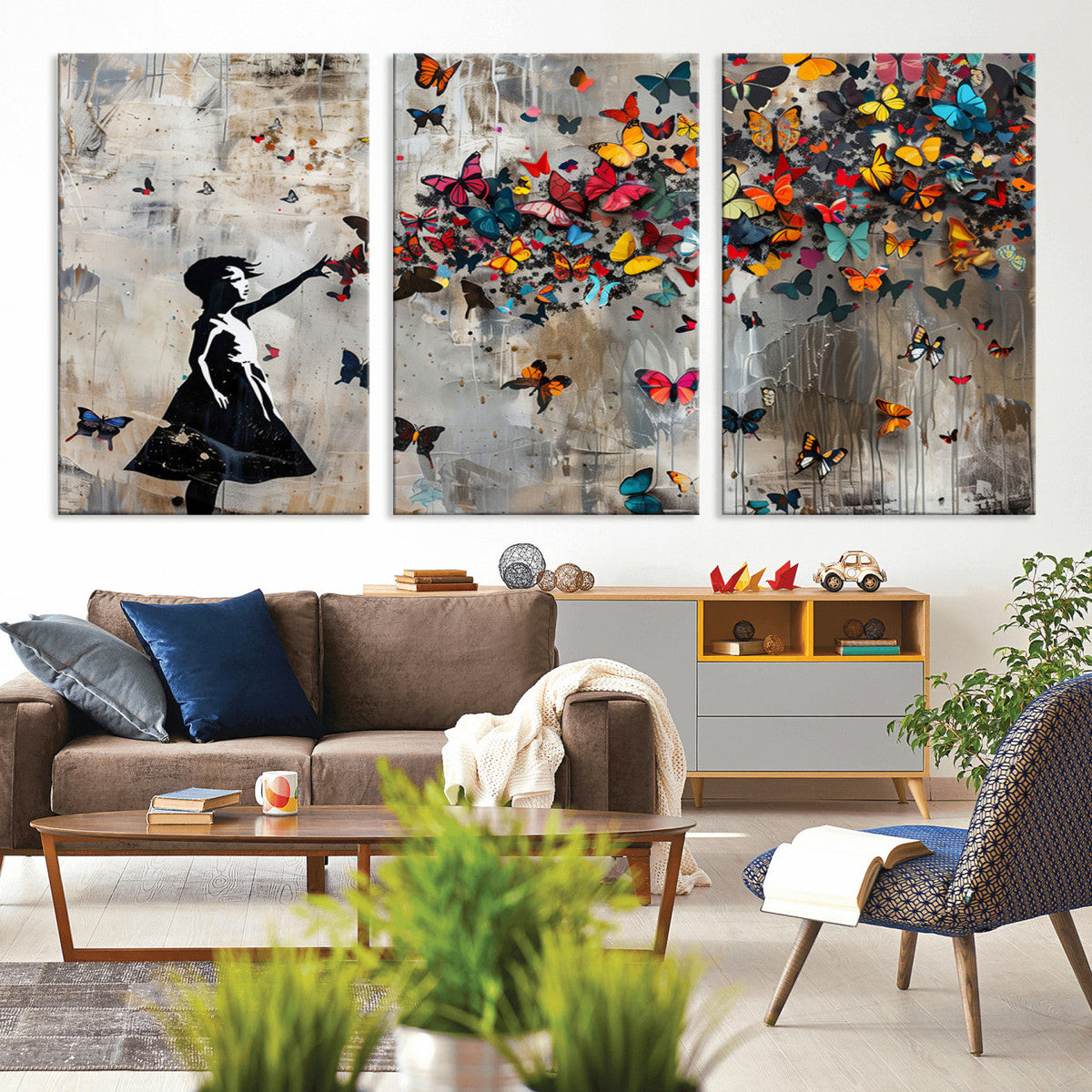 Butterfly Girl Wall Art – Vibrant Street Style Canvas Print,