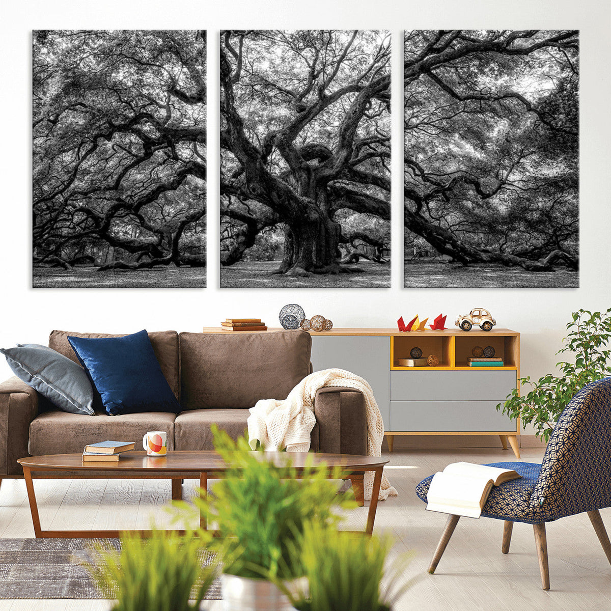Black and White Old Angel Oak Tree Wall Art Canvas Print