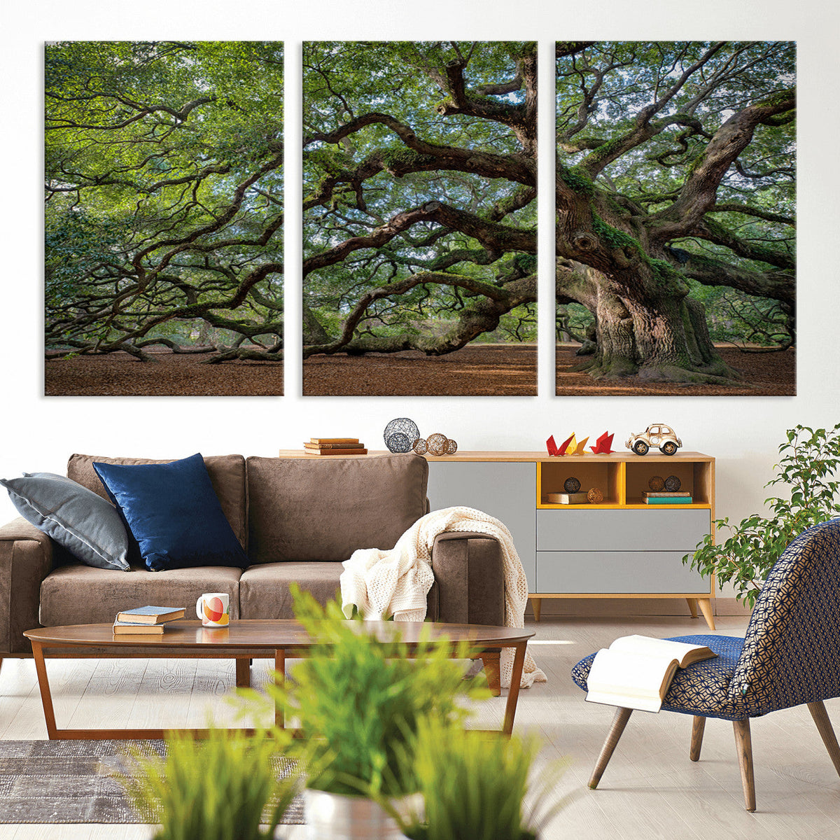 Historic Tree Wall Art – Framed Mossy Branch Canvas Artwork,