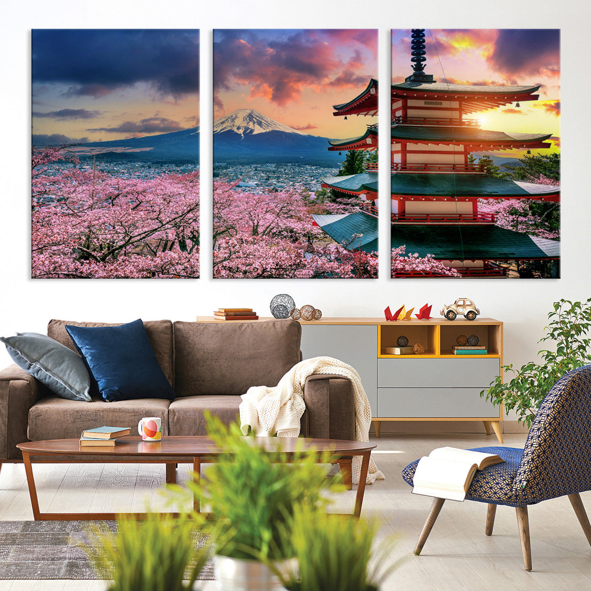 Mount Fuji Cherry Blossom Wall Art Canvas Print – Framed