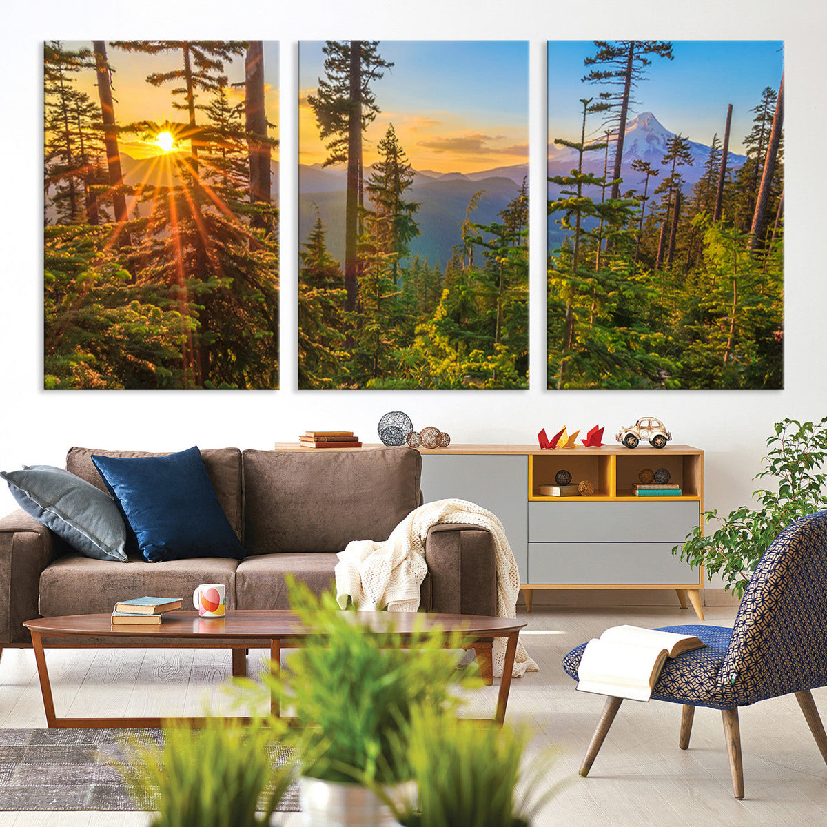 Forest Sunset Wall Art Canvas Print, Glowing Evening Light