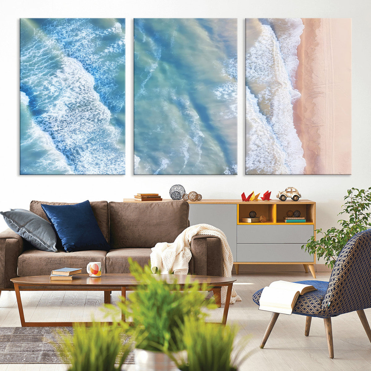 Aerial Ocean View Wall Art Canvas Print – Framed Soft Blue