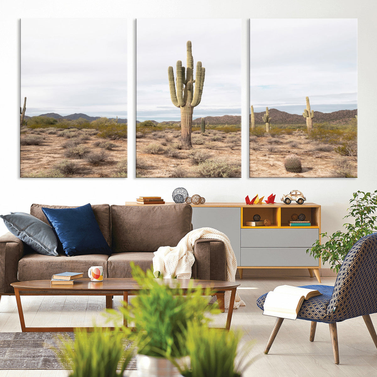Saguaro Cactus Wall Art – Framed Desert Canvas Artwork,