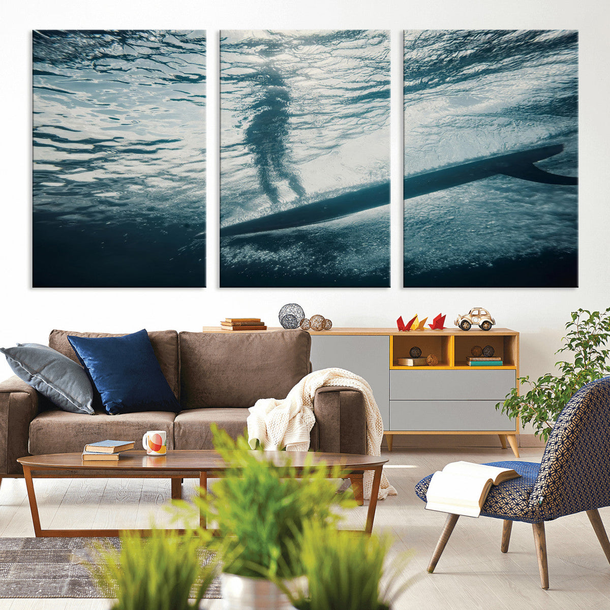 Underwater Surf Wall Art – Framed Ocean Wave Canvas Artwork,