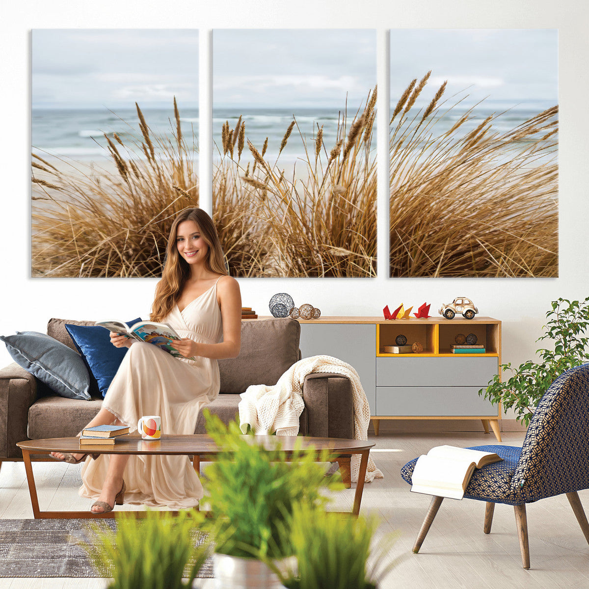 Beach Grass Wall Art Canvas Print – Framed Coastal Dunes Art