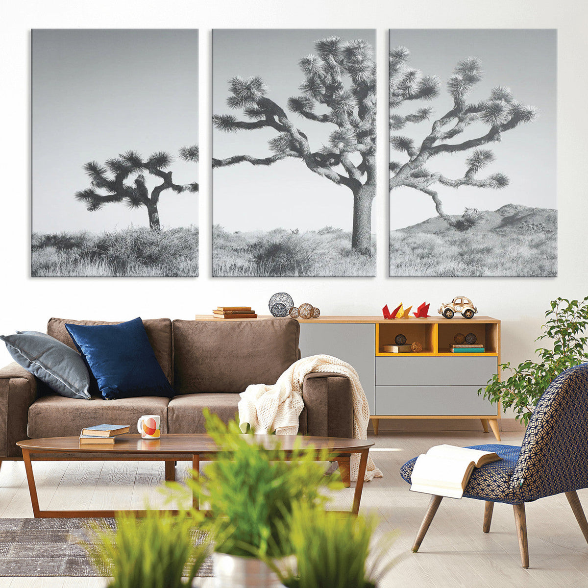 Joshua Tree Wall Art Canvas Print – Framed Black White