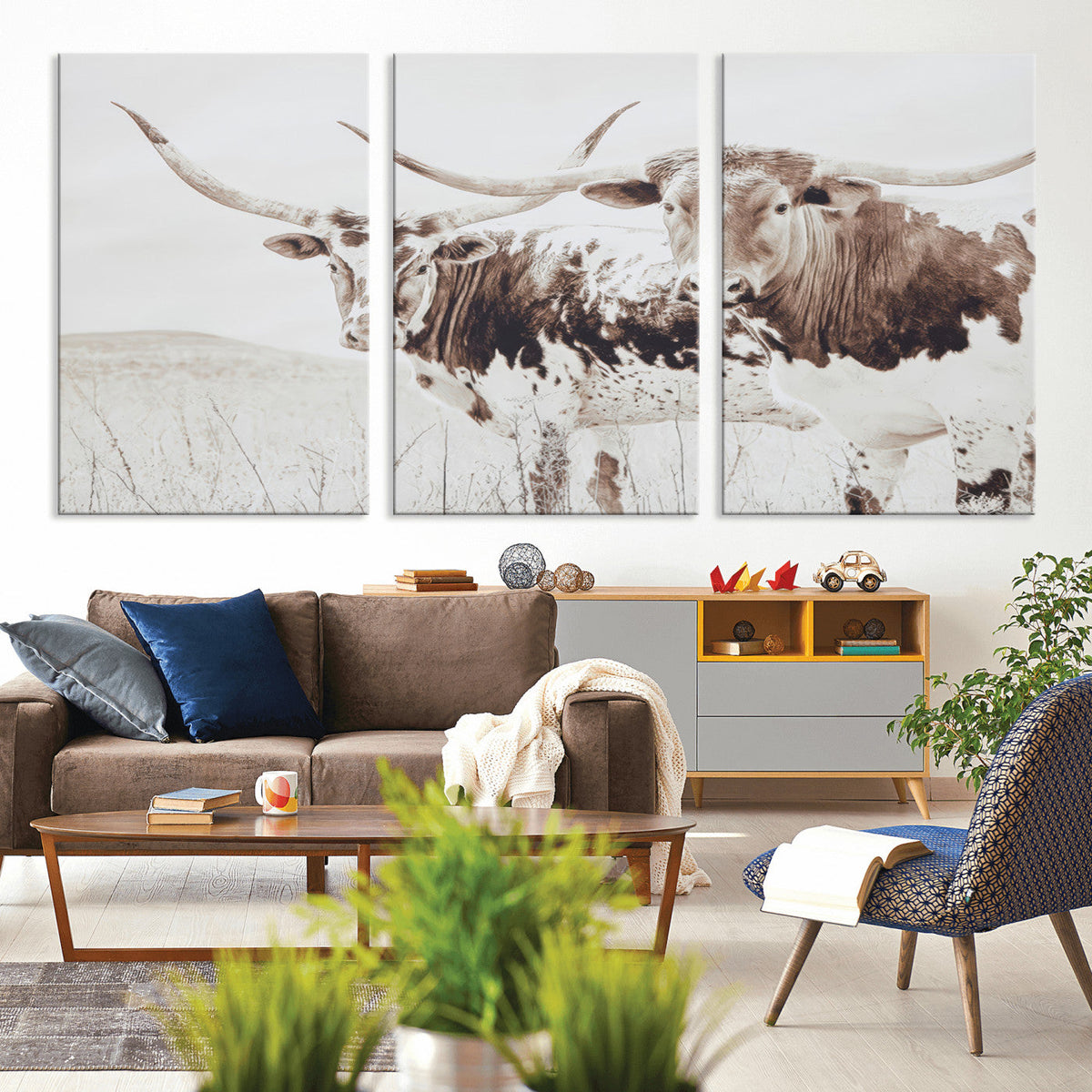 Longhorn Wall Art Canvas Print – Framed Western Cow Rustic