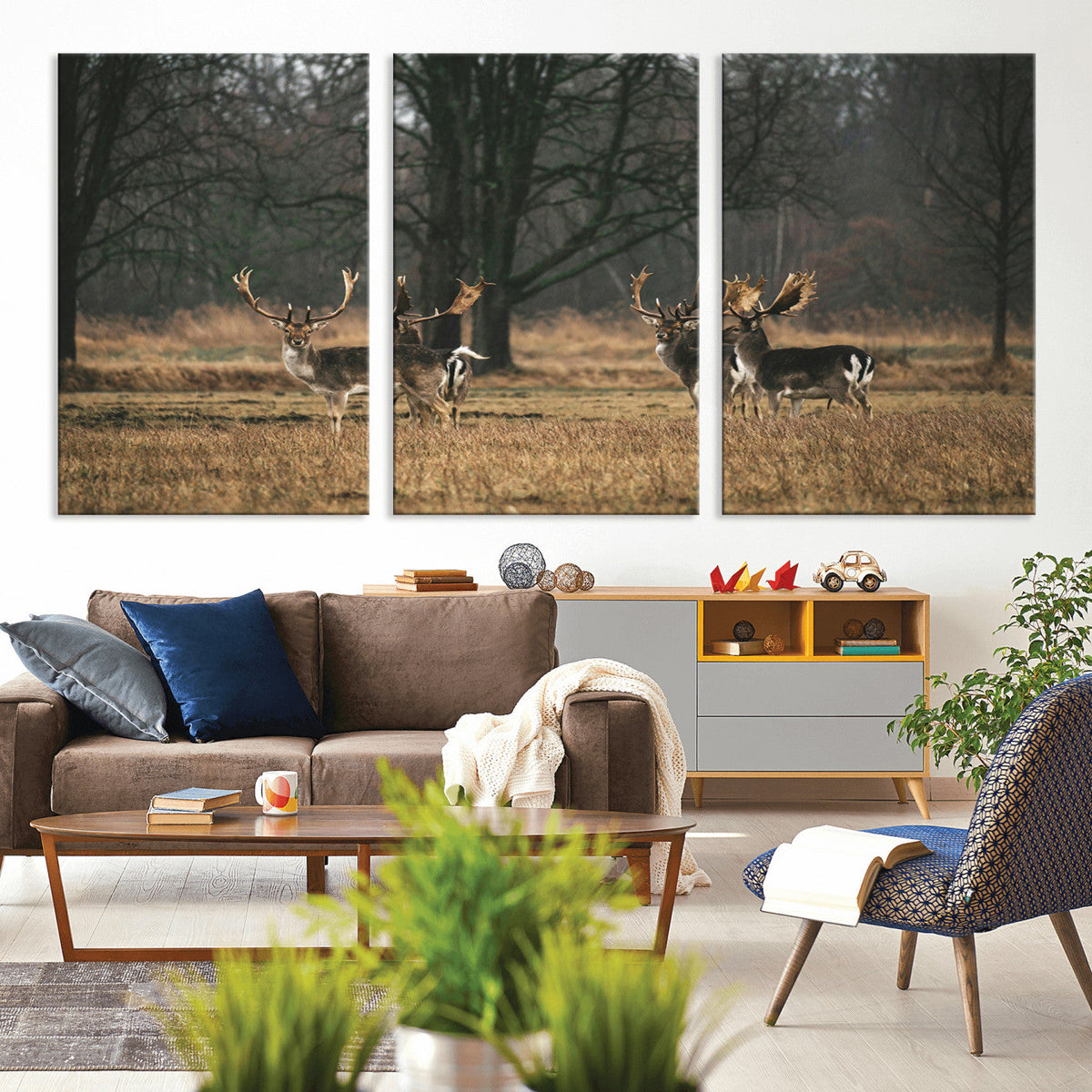Deer Wall Art Canvas Print – Framed Rustic Wildlife Stags