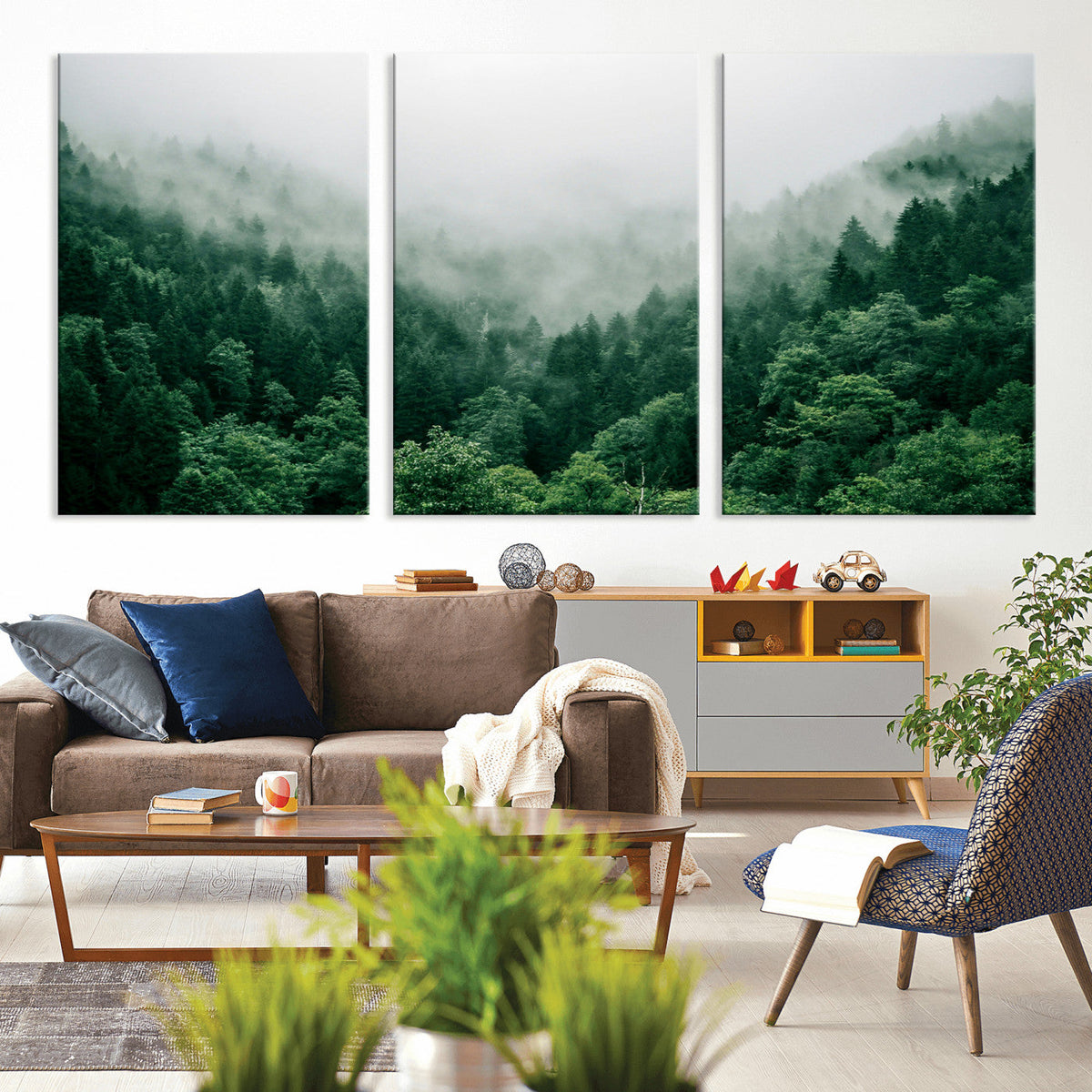 Misty Green Forest Canvas Print – Framed Serene Foggy Pine