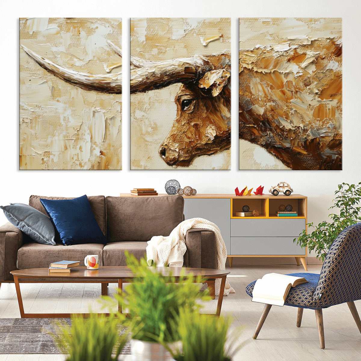 Rustic Longhorn Bull Wall Art Canvas Print – Vintage Western